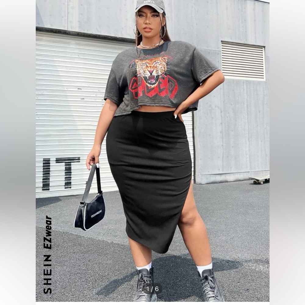 SHEIN graphic crop top with slit skirt
